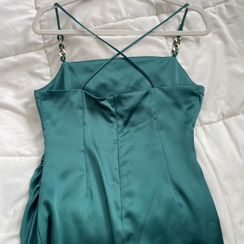 ZARA EMERALD GREEN SATIN CAMISOLE DRESS - Picture 4 of 4